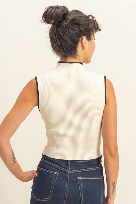 Contrast Trim Sleeveless Sweater Top