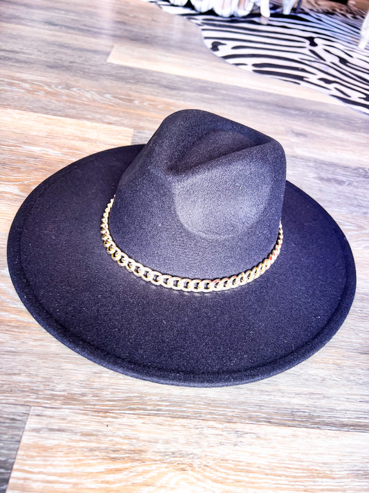 CHAIN EMBELLISHED HIPSTER HAT - 2 COLORS